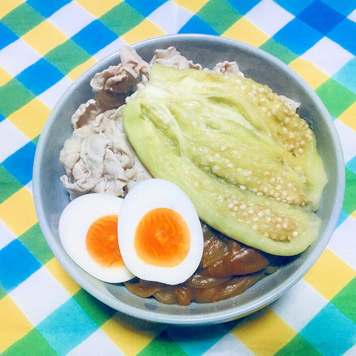 茄子ふんわり。レンジで豚しゃぶカレー